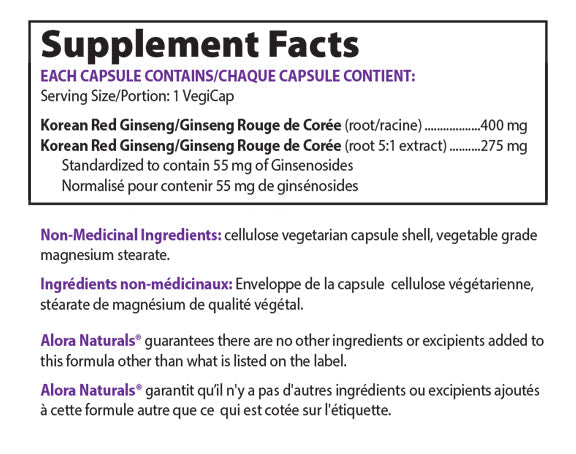 Alora Naturals -  Red Korean Ginseng 100Vcaps