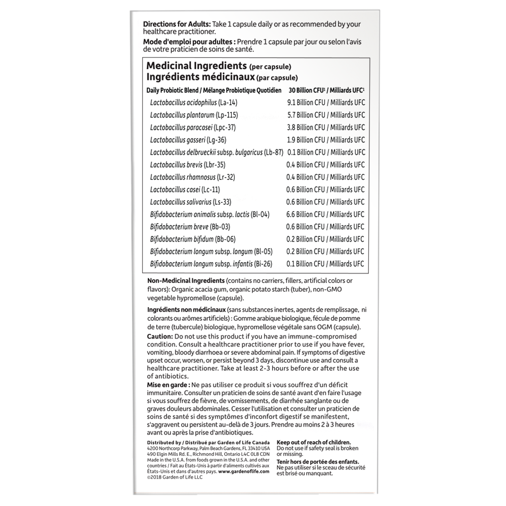 Garden of Life - Dr. Formulated Probiotics 30 billions  - Once Daily 30Vcaps