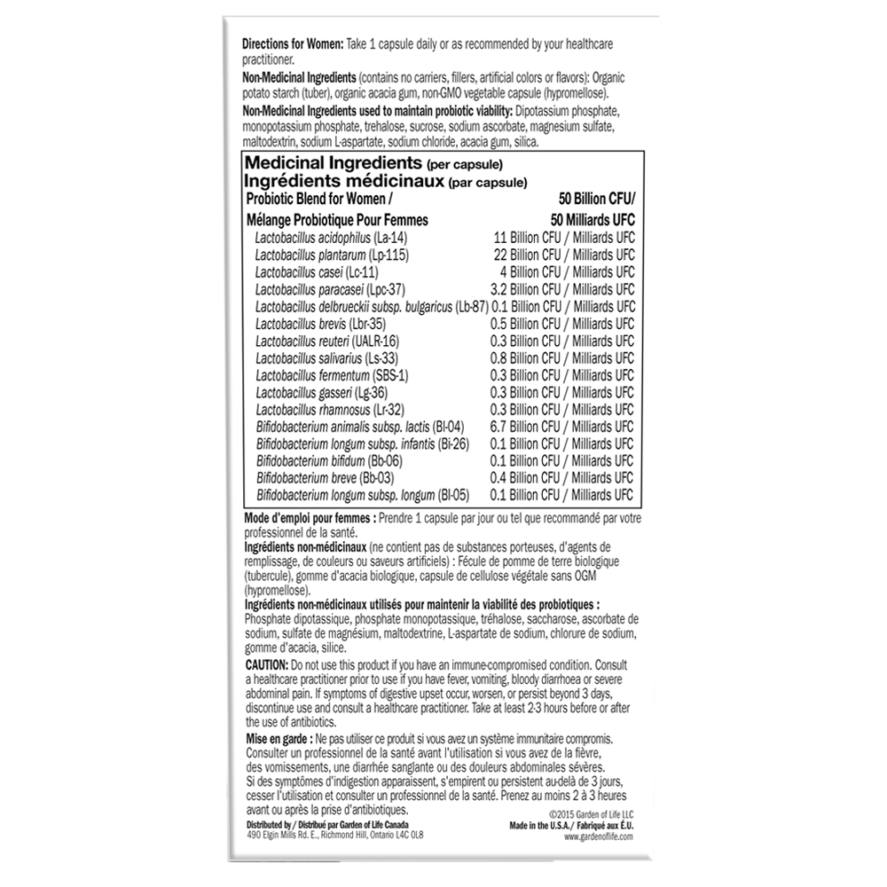 Garden of Life - Dr. Formulated Probiotics 50 billions for Women's - Once Daily 30Vcaps