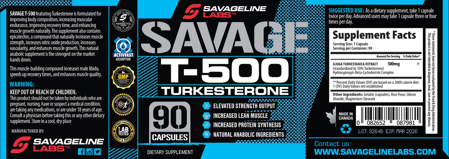 Savage Line - T500 Turkesterone - 90 caps